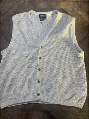 Eddie Bauer men’s beige button down vest 100% cotton large